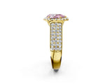 Yellow gold Fancy Pink Pear  Halo Round Diamond Pave Band with Prong Setting 3