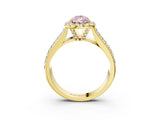 Yellow gold Fancy Pink Pear  Halo Round Diamond Pave Band with Prong Setting 4