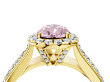 Yellow gold Fancy Pink Pear  Halo Round Diamond Pave Band with Prong Setting 5