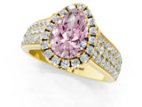 Yellow gold Fancy Pink Pear  Halo Round Diamond Pave Band with Prong Setting_13