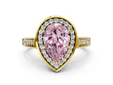 Yellow gold Fancy Pink Pear  Halo Solitaire Diamond Ring with Pave Band and Bezel Setting_49