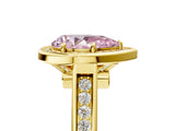 Yellow gold Fancy Pink Pear  Halo Solitaire Diamond Ring with Pave Band and Bezel Setting_54