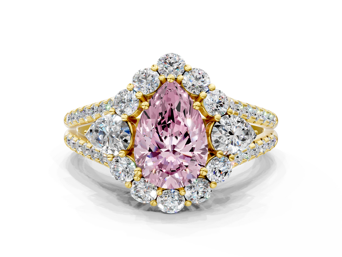 Yellow gold Fancy Pink Pear  Halo Split Shank Diamond Engagement Ring with Prong Setting_20
