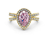 Yellow gold Fancy Pink Pear  Halo Split Shank Diamond Ring with Pavé Setting 2