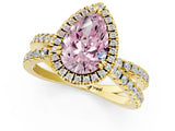 Yellow gold Fancy Pink Pear  Halo Split Shank Diamond Ring with Pavé Setting 3