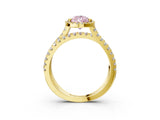 Yellow gold Fancy Pink Pear  Halo Split Shank Diamond Ring with Pavé Setting 5