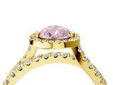 Yellow gold Fancy Pink Pear  Halo Split Shank Diamond Ring with Pavé Setting