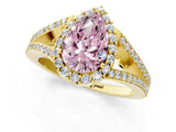 Yellow gold Fancy Pink Pear  Halo Split Shank Pave Diamond Ring with Four-Prong Setting_49