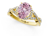 Yellow gold Fancy Pink Pear  Halo Twist Band Solitaire Prong Setting Ring_77