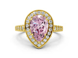 Yellow gold Fancy Pink Pear  Halo Twist Band Solitaire Ring with Six-Prong Setting_33