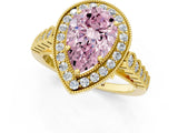 Yellow gold Fancy Pink Pear  Halo Twist Band Solitaire Ring with Six-Prong Setting_34