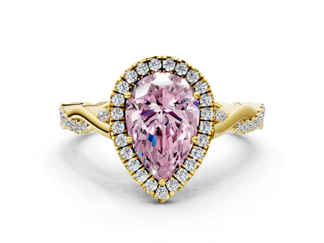 Yellow gold Fancy Pink Pear  Halo Twist Band Solitaire Ring_20