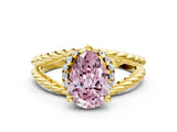 Yellow gold Fancy Pink Pear  Halo Twisted Band Four-Prong Ring_55