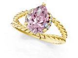 Yellow gold Fancy Pink Pear  Halo Twisted Band Four-Prong Ring_56