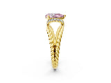 Yellow gold Fancy Pink Pear  Halo Twisted Band Four-Prong Ring_57