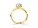 Yellow gold Fancy Pink Pear  Halo Twisted Band Four-Prong Ring_58