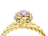 Yellow gold Fancy Pink Pear  Halo Twisted Band Four-Prong Ring_59