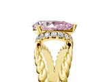 Yellow gold Fancy Pink Pear  Halo Twisted Band Four-Prong Ring_60