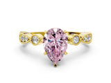 Yellow gold Fancy Pink Pear  Milgrain Bezel Diamond Engagement Ring with Solitaire Prong Setting_154