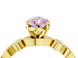 Yellow gold Fancy Pink Pear  Milgrain Bezel Diamond Engagement Ring with Solitaire Prong Setting_158