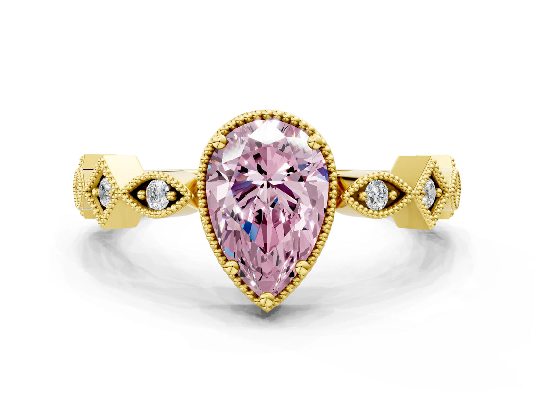 Yellow gold Fancy Pink Pear  Milgrain Marquise Diamond Twist Band Ring_62
