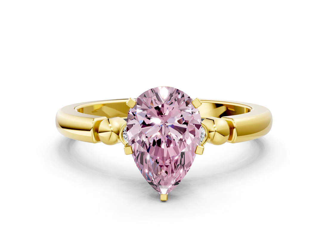Yellow gold Fancy Pink Pear  Solitaire Beaded Band with Four-Prong Setting_47