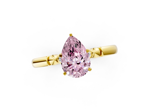 Yellow gold Fancy Pink Pear  Solitaire Beaded Band with Four-Prong Setting_7