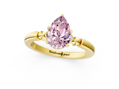 Yellow gold Fancy Pink Pear  Solitaire Beaded Band with Four-Prong Setting_8