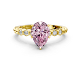 Yellow gold Fancy Pink Pear  Solitaire Bezel Accent Diamond Engagement Ring with Beaded Band and Four-Prong Setting_24
