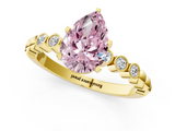Yellow gold Fancy Pink Pear  Solitaire Bezel Accent Diamond Engagement Ring with Beaded Band and Four-Prong Setting_25