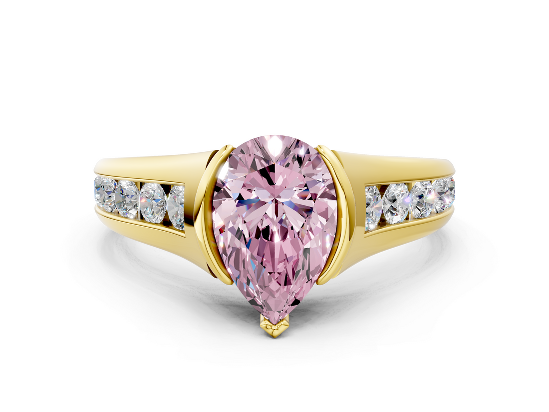 Yellow gold Fancy Pink Pear  Solitaire Bezel-Set Diamond Ring with Channel-Set Band_36