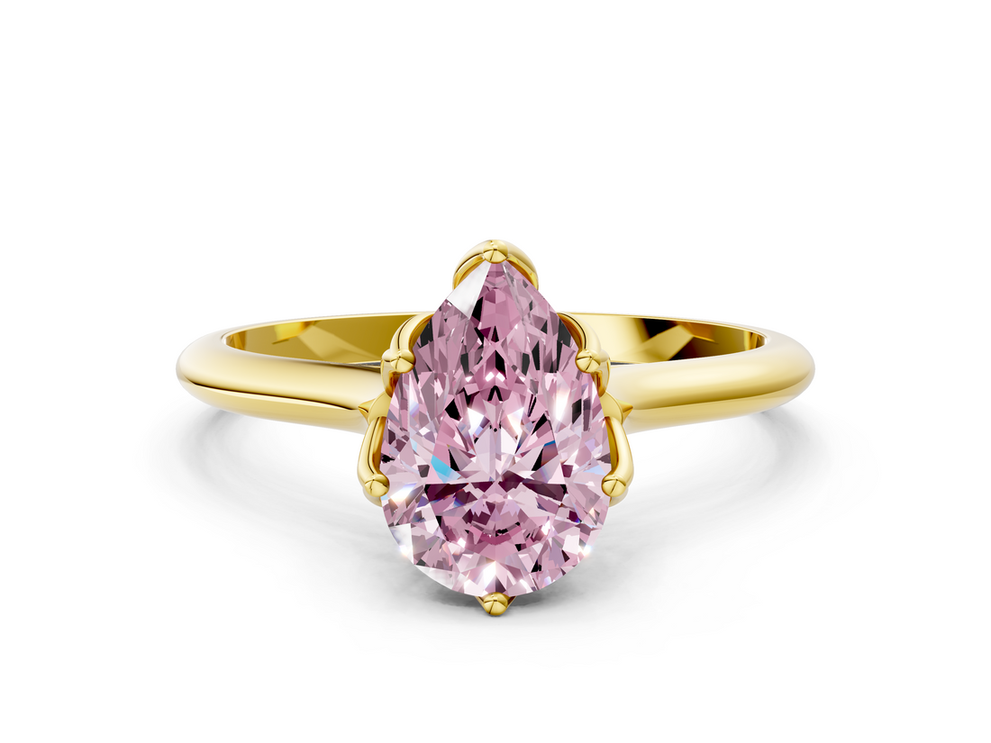 Yellow gold Fancy Pink Pear  Solitaire Cathedral Diamond Ring with Six-Prong Setting_17
