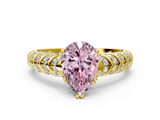 Yellow gold Fancy Pink Pear  Solitaire Chevron Pave Diamond Engagement Ring with Six-Prong Setting_3