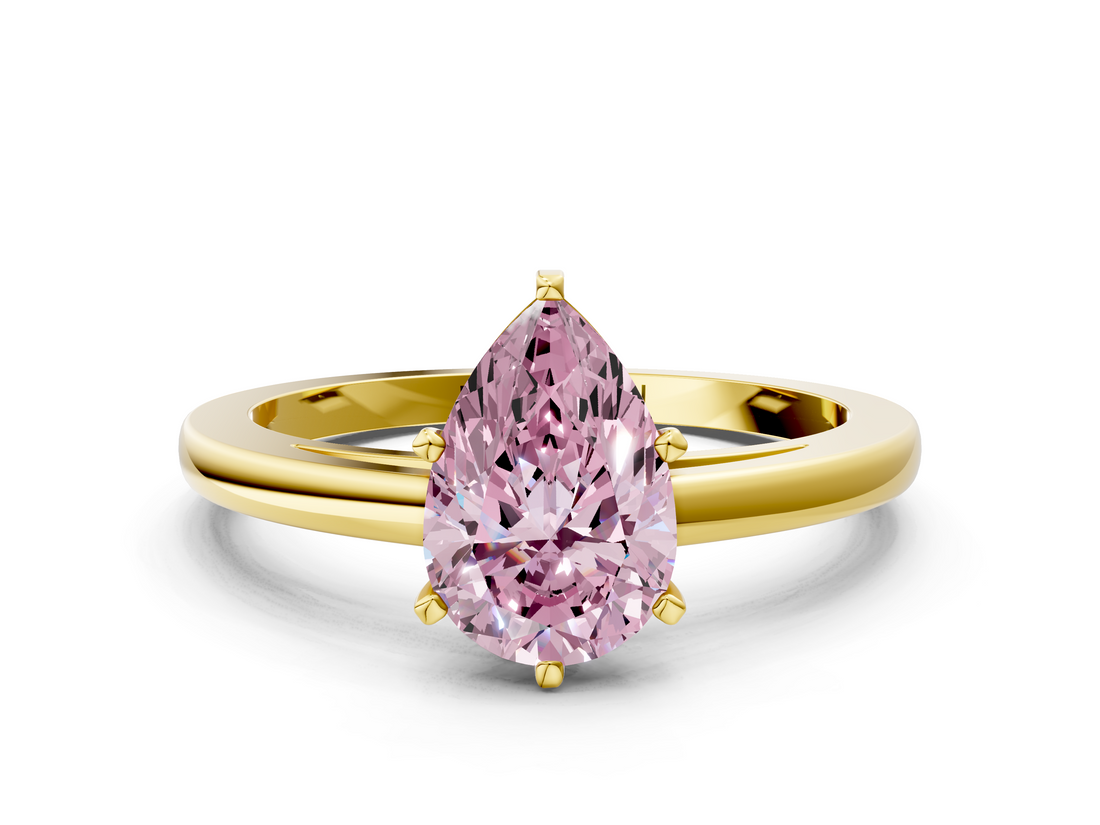 Yellow gold Fancy Pink Pear  Solitaire Diamond Engagement Ring with Four-Prong Setting on a Classic Band_3