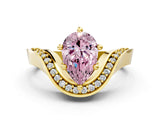 Yellow gold Fancy Pink Pear  Solitaire Diamond Engagement Ring with Pave Band and Four-Prong Setting 1