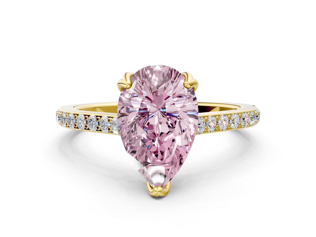 Yellow gold Fancy Pink Pear  Solitaire Diamond Engagement Ring with Pave Band and Six-Prong Setting_20