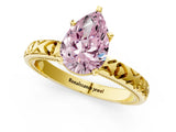 Yellow gold Fancy Pink Pear  Solitaire Diamond Engagement Ring with XO Engraved Band and Four-Prong Setting 2