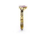 Yellow gold Fancy Pink Pear  Solitaire Diamond Engagement Ring with XO Engraved Band and Four-Prong Setting 3