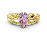 Yellow gold Fancy Pink Pear  Solitaire Diamond Leaf Vine Band with Prong Setting_47