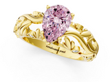 Yellow gold Fancy Pink Pear  Solitaire Diamond Leaf Vine Band with Prong Setting_48