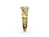 Yellow gold Fancy Pink Pear  Solitaire Diamond Leaf Vine Band with Prong Setting_49