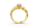 Yellow gold Fancy Pink Pear  Solitaire Diamond Leaf Vine Band with Prong Setting_50