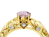 Yellow gold Fancy Pink Pear  Solitaire Diamond Leaf Vine Band with Prong Setting_51