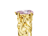 Yellow gold Fancy Pink Pear  Solitaire Diamond Leaf Vine Band with Prong Setting_52