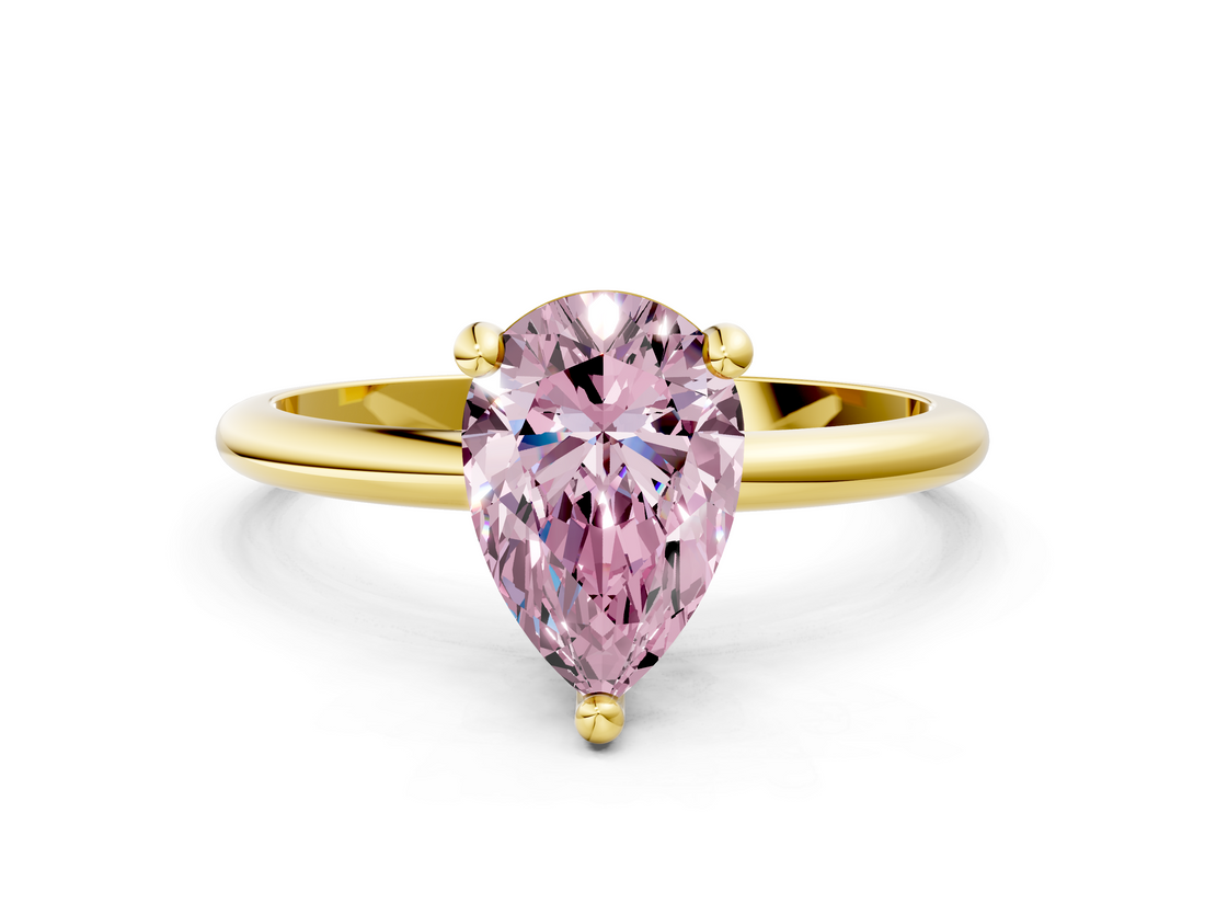 Yellow gold Fancy Pink Pear  Solitaire Diamond Ring with 4-Prong Setting on a Classic Band_3
