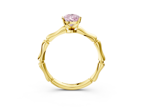 Yellow gold Fancy Pink Pear  Solitaire Diamond Ring with Bamboo Band and Four-Prong Setting