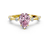Yellow gold Fancy Pink Pear  Solitaire Diamond Ring with Bezel Set Side Stones and Prong Setting_3