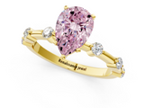 Yellow gold Fancy Pink Pear  Solitaire Diamond Ring with Bezel Set Side Stones and Prong Setting_4