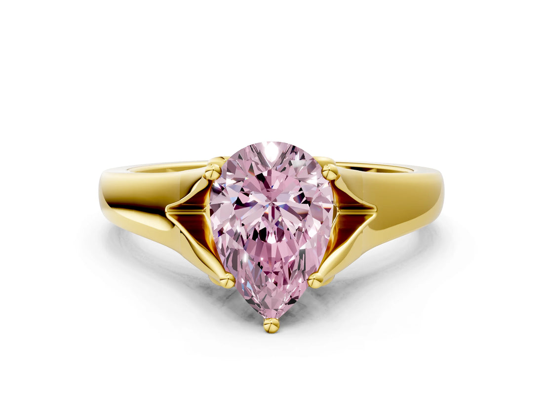 Yellow gold Fancy Pink Pear  Solitaire Diamond Ring with Cathedral Band and Four-Prong Setting_66