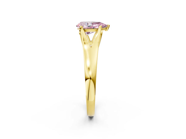 Yellow gold Fancy Pink Pear  Solitaire Diamond Ring with Cathedral Band and Four-Prong Setting